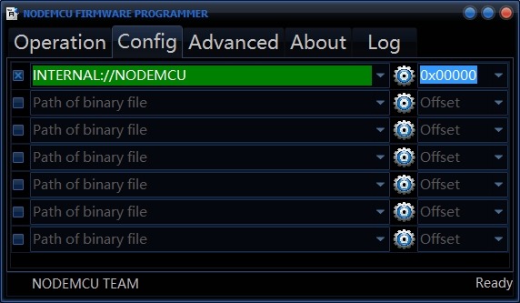 Getting NodeMCU - Config tab default