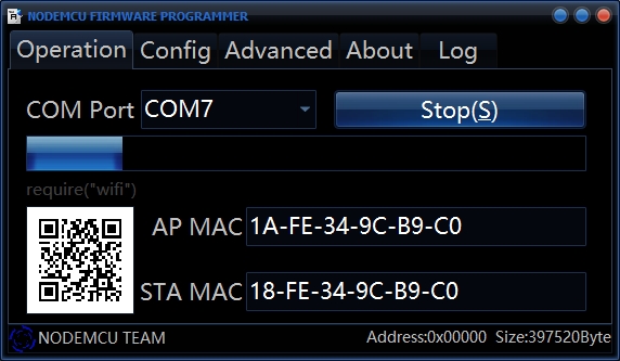 Getting NodeMCU - Operation tab flashing
